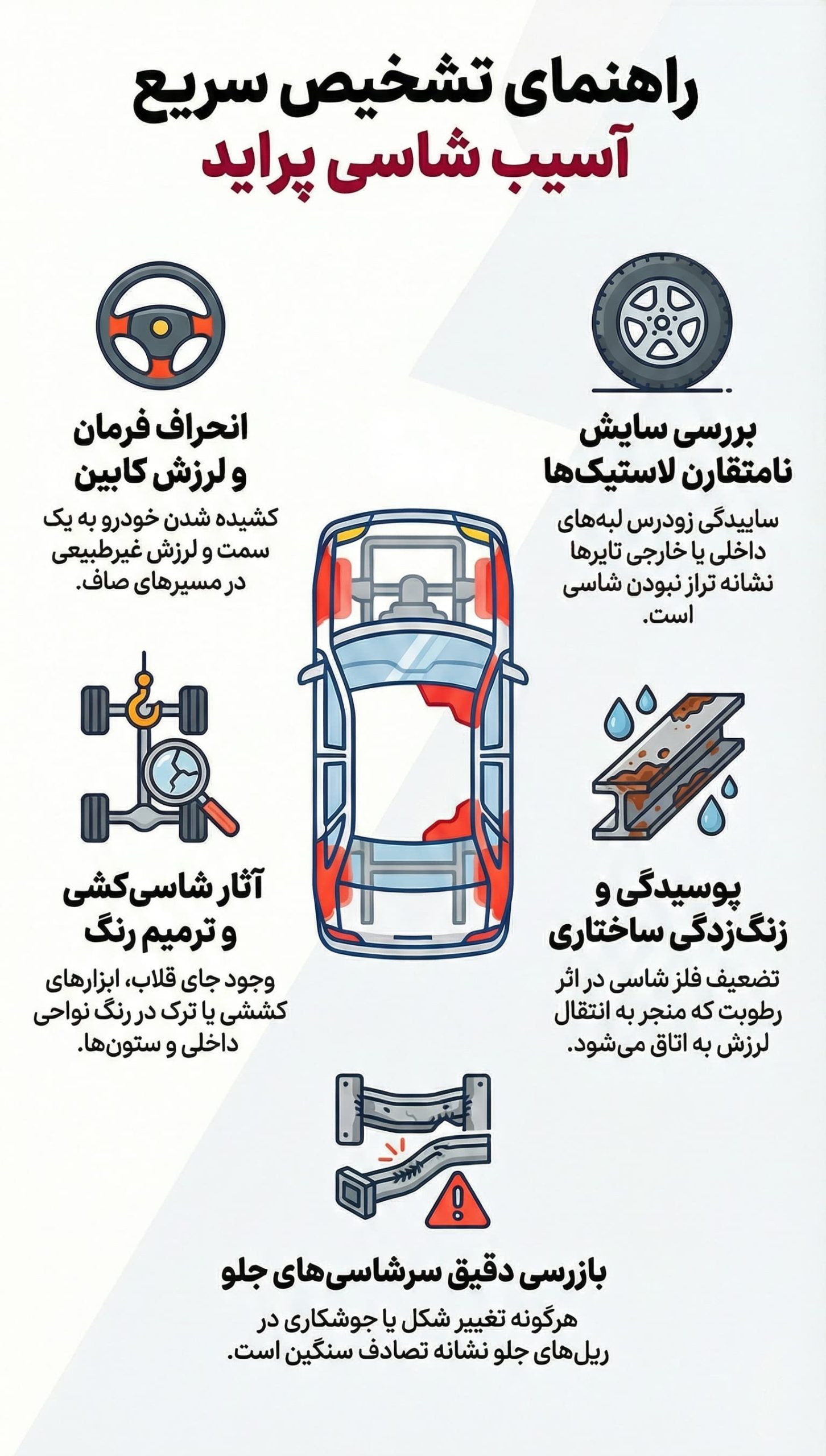 علائم ضربه خوردن شاسی پراید