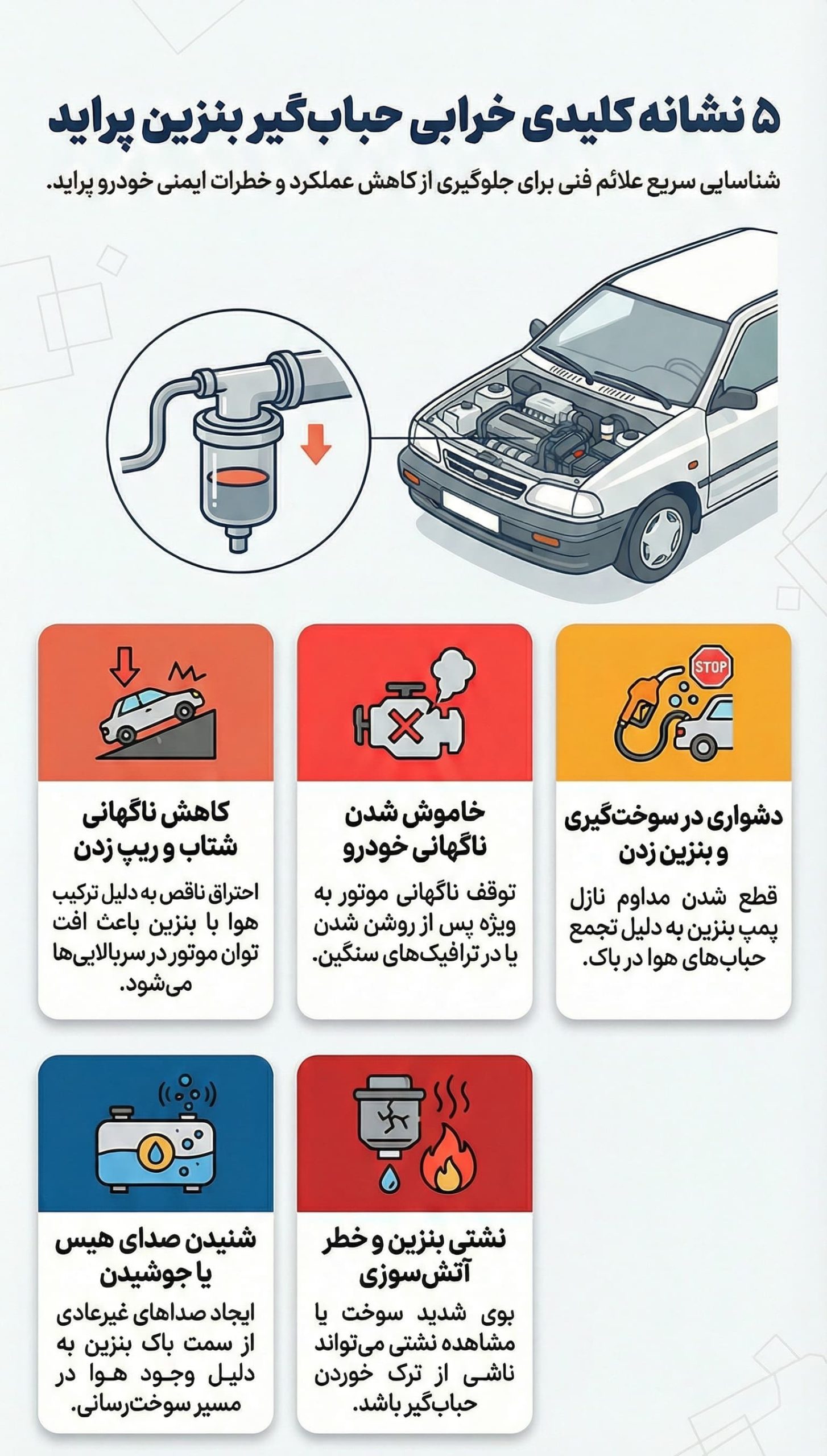 علائم خرابی حباب گیر بنزین پراید